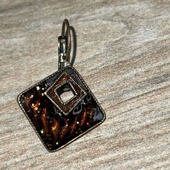 Bohemian Inlay Leaver Back Earrings Drop Antique Gold Tone Boho Chic Classiccore - Picture 3 of 8
